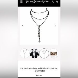 Peace Cross Beaded Lariat Crystal Jet - Gunmetal